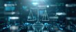 © Seksan - Cyber justice, scales of justice, futuristic digital setting, glowing blue ambiance