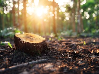 Poster - Deforestation in a lush tropical rainforest with trees being cut down highlighting environmental destruction and climate change