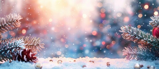 Fototapete - cold day and winter decoration . with copy space image. Place for adding text or design