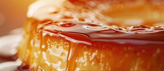 Aufkleber - A detailed image showing caramel topping a tasty flan cake, with ample copy space for text or graphics.