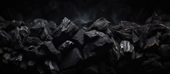 Leinwandbilder - Selective focus on dark tone background with black charcoal texture, creating a striking visual contrast in the copy space image.