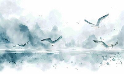 Poster - Sea, seagulls, birds, nature 