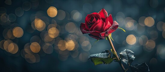Poster - Valentine's Day rose set against a dark background with a beautiful bokeh effect, ideal for a copy space image.