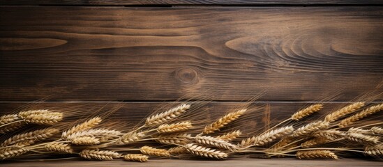 Aufkleber - A rustic wooden backdrop with wheat stems displayed, providing a serene setting for a copy space image.