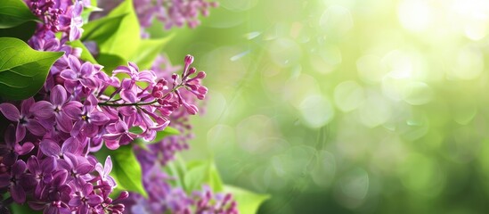Poster - Banner featuring lilac flowers against a green backdrop, enhanced with copy space image for text.