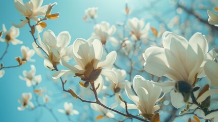 Close-up shot of a tree with white flowers in bloom