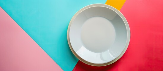 Poster - Top view of a pristine plate on a colorful background, with space for additional images