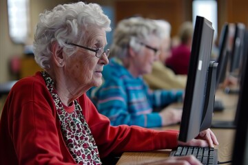 Poster - Senior person working with Computer