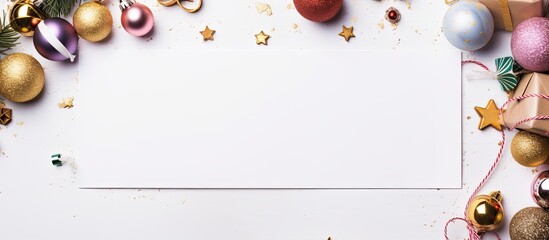 Aufkleber - Colorful Christmas decorations and a letter to Santa arranged in a flat lay composition with a copy space image.