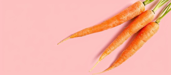 A couple of fresh carrots Isolated on pastel background. with copy space image. Place for adding text or design