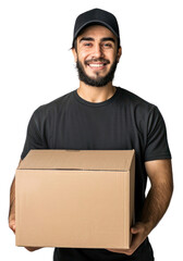 Poster - PNG  Delivery man box cardboard package.