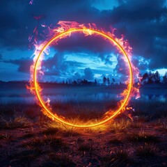 Wall Mural - neon flame circle