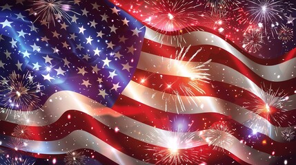 Sticker - The USA American flag on a fireworks display background