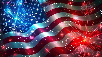 Wall Mural - The USA American flag on a fireworks display background