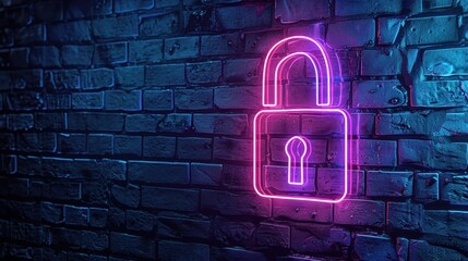 Wall Mural - Neon Open Padlock Icon