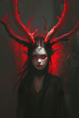 Wall Mural - A demon girl with red glowing horns and eyes