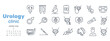 © YEVHENIIA - Set of line icons urology clinic. Kidneys, bladder,catheter, cystoscope, hormones, testosterone, impotence, spermogram, prostatitis, surgery, bacteria, urologist, urinary incontinence, fertilization