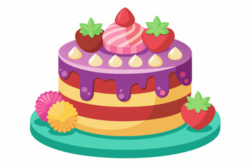 Sticker - Cherries pink birthday cake