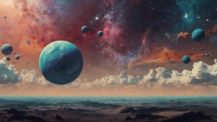 Beautiful and attractive colorful space surrealism abstract artwork,Generative AI
