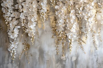 Wall Mural - Stucco artwork of wisteria blossoms 