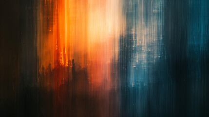 Poster - an abstract blend of colors with a prominent orange and blue streak running vertically down the center, surrounded by darker shades