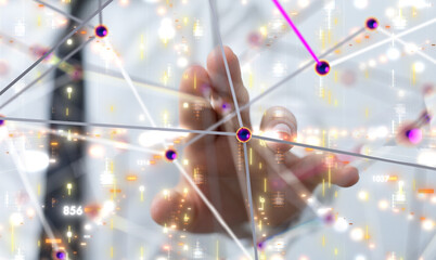 Wall Mural - Neural network 3D illustration. Big data and cybersecurity - 3d