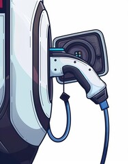 A cute cartoon Style ofA close-up of an electric vehicle charging port and plug