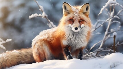 Wall Mural - A red fox in the snow