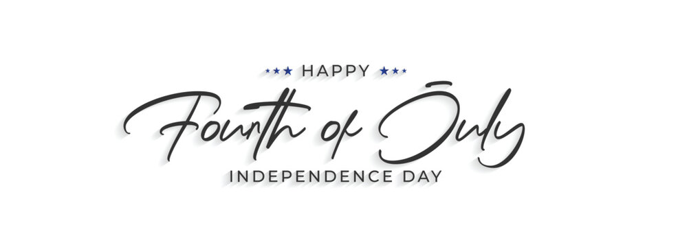 Happy Fourth of July Typography. Hand drawn modern vector calligraphy. Simple inscription with swashes, wavy lettering text. 4th of July USA Independence day greeting card and Social Media Cover