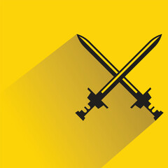 Wall Mural - crossed swords icon with shadow on yellow background