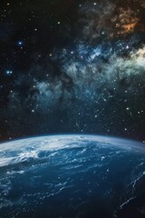 Wall Mural - panoramic view of the earth and galaxy with stars