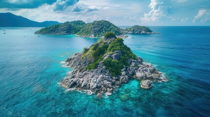 Sticker - stunning aerial view of rocky island in turquoise ocean tropical paradise landscape photography