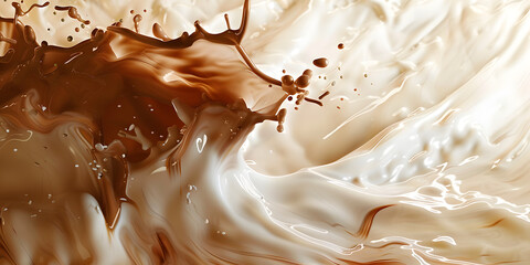 Wall Mural - Dynamic background with splashes of milk and chocolate, creating a delicious and indulgent feel, perfect for promoting chocolate milk or dessert beverages 