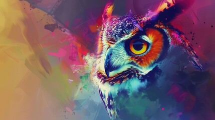 Wall Mural - vibrant abstract owl portrait with colorful double exposure effect and expressive brushstrokes digital painting