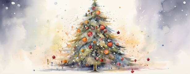 Wall Mural - watercolor of Christmas forest