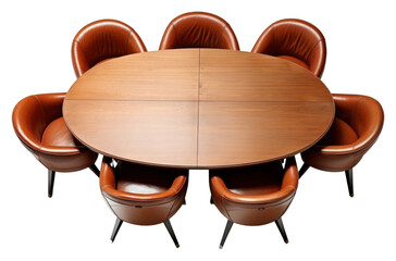 Poster - PNG Oval round table with brown leather chairs furniture white background arrangement.