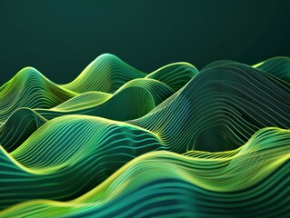 Wall Mural - Abstract green curve wave with line textured background. AI generated