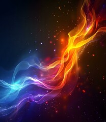 Poster - Colorful abstract glowing magic fire and ice wavy energy light effect on black background