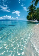 Wall Mural - Amazing crystal clear water at tropical beach with palm trees