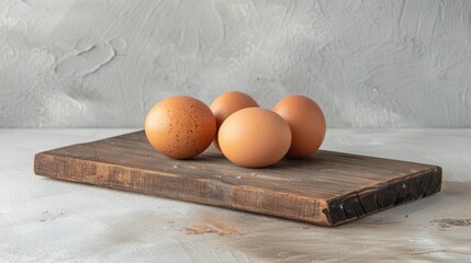 Wall Mural - Raw chicken eggs and wooden dividing board on the table.