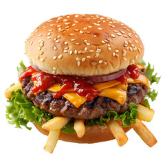 [Transparent Background PNG]Delicious Cheeseburger with French Fries