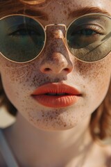 Wall Mural - A close-up shot of a person wearing sunglasses, great for using in portraits or fashion photography