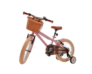 Children's pink bicycle isolated on a white background.