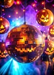 © Tekin - Halloween Mirror Ball In Disco - Pumpkins Face On Sphere In Nightclub With Smoke And Defocused Abstract Lights