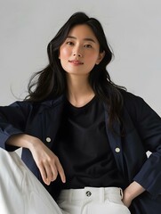 Wall Mural - portrait of a young asian woman in a blue shirt