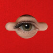© New Africa - Woman looking through keyhole in red surface