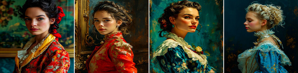 Canvas Print - Collage, 4 photographs. A unique and stylish pin-up sweater in the Rococo style. A damask gold sweater adds a touch of luxury to your chin! Say hello to a fabulous fashion statement.