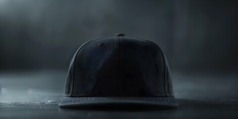 Poster - Mockup of a Black Snapback Hat on a Dark Background for Logo Brand Identity. Concept Hat Mockup, Black Snapback, Logo Branding, Dark Background, Brand Identity