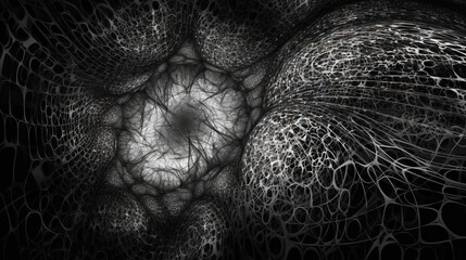 Sticker - Abstract dark background with light fractal ornament of moody web and particles.