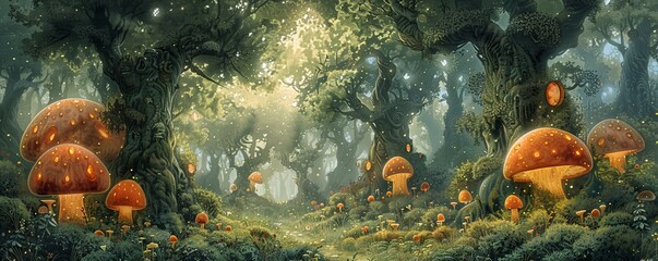 Canvas Print - A dense forest teeming with mischievous pixies and playful sprites, their laughter echoing through the trees.